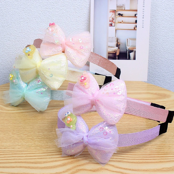 New Sweet Children's Hair Accessories Korean Edition Lace Bow Tie Hair Hoops Girl Head Buckle Filled with Cotton 3D Bread Head Hoops Hair Accessories