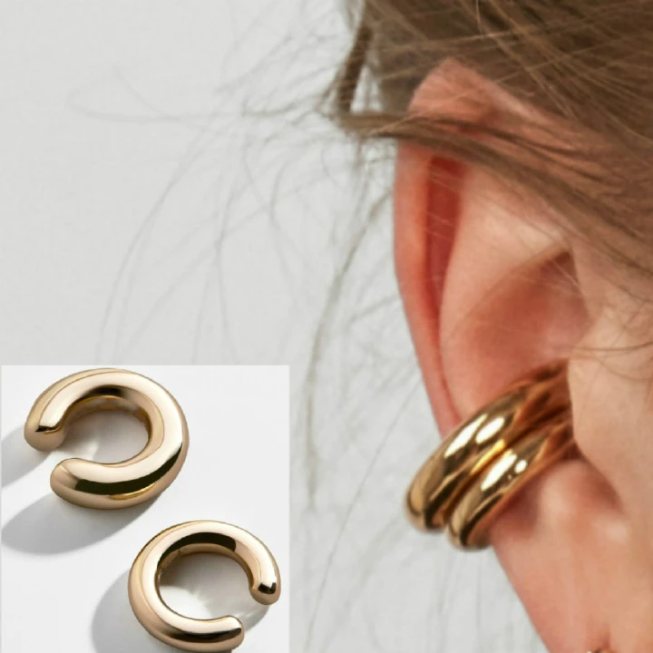 Punk Asymmetric Metal Ear Clip Double Circular Earbone Clip Women's C-shaped Earbone Clip Earring Jewelry Wholesale