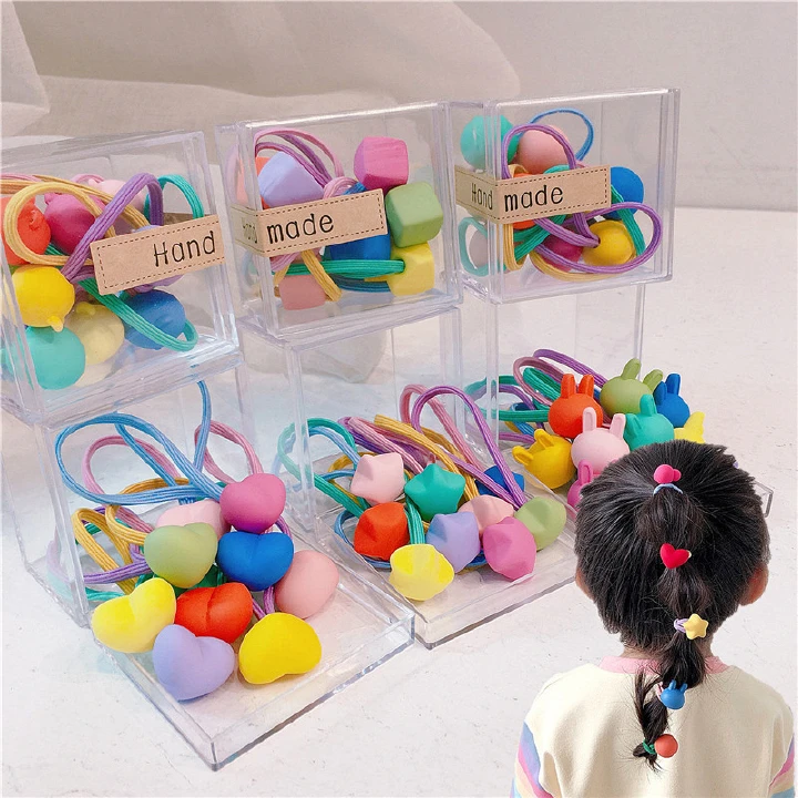 New Children's Candy Color No Harm Hair Leather Band Frosted Heart Star Durable Headrope Cute Small Pull Hair Ring Hair Accessories