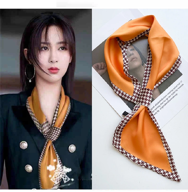 New Small Ear Scarf Fashion Printed Small Scarf Simple Cross Thin Scarf Korean Versatile Scarf for Women