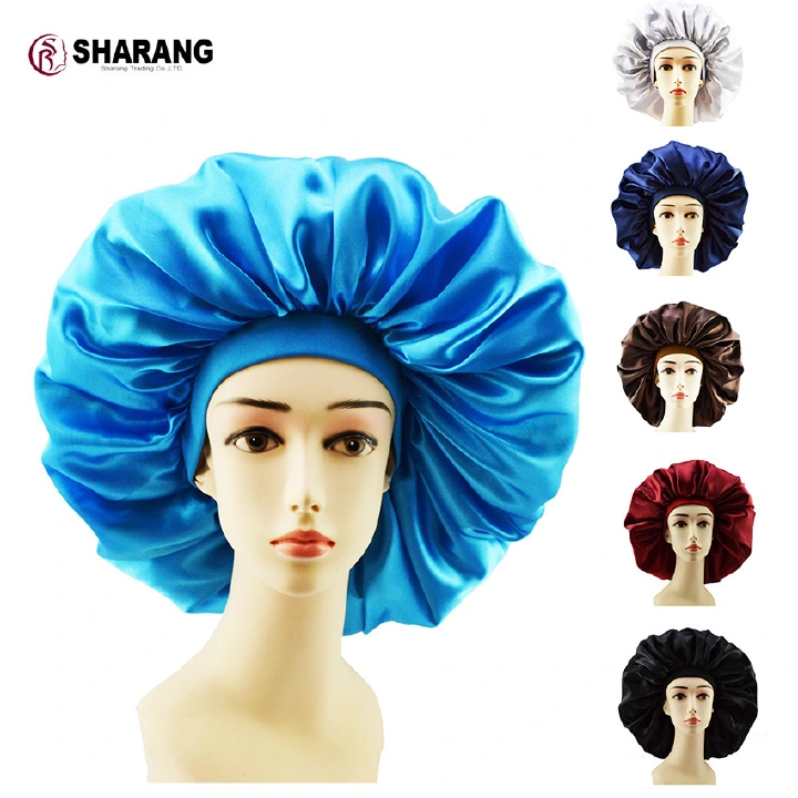 Africa's new printed satin cap with long ribbon wrapped double-layer turban plant print pattern ladies hair cover large hairband cap