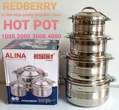 Redberry 4pcs of Alina Hight Quality Stainless Steel Hotpots Hot Pot Set Silver 1000, 2000, 3000 and 4000ML