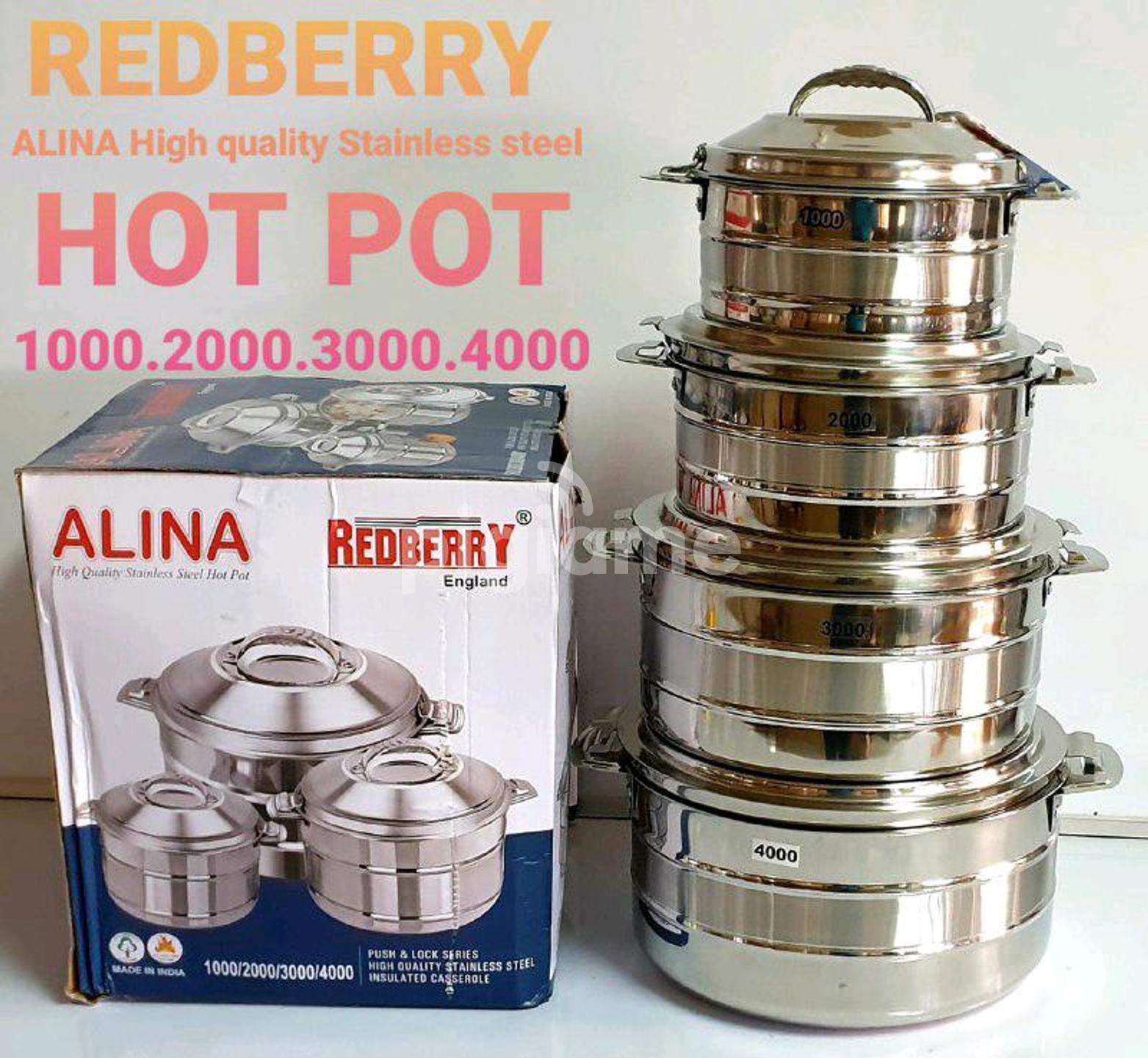 Redberry 4pcs of Alina Hight Quality Stainless Steel Hotpots Hot Pot Set Silver 1000, 2000, 3000 and 4000ML