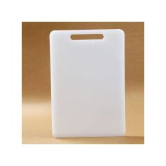 CUTTING BOARD;- 1 Heavy Plastic Chopping Board  This plastic chopping board is non-porous and absorbent. It prevents slipping on a counter top. It does not dull knives and juice-collecting groove